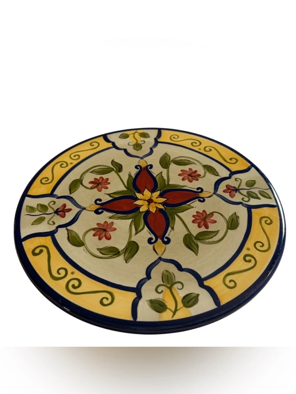 Vintage Pier-1 Vallarta Hand-Painted Earthenware Floral Scroll 8” Trivet